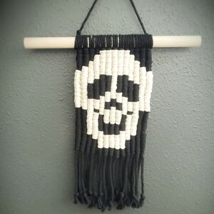 Black and White Skull Macrame Wall Hanging